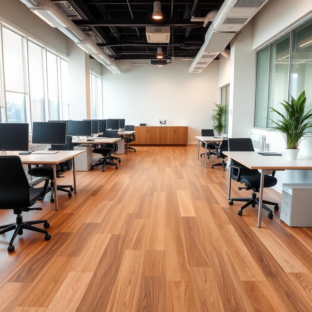 Commercial office with wide plank laminate flooring