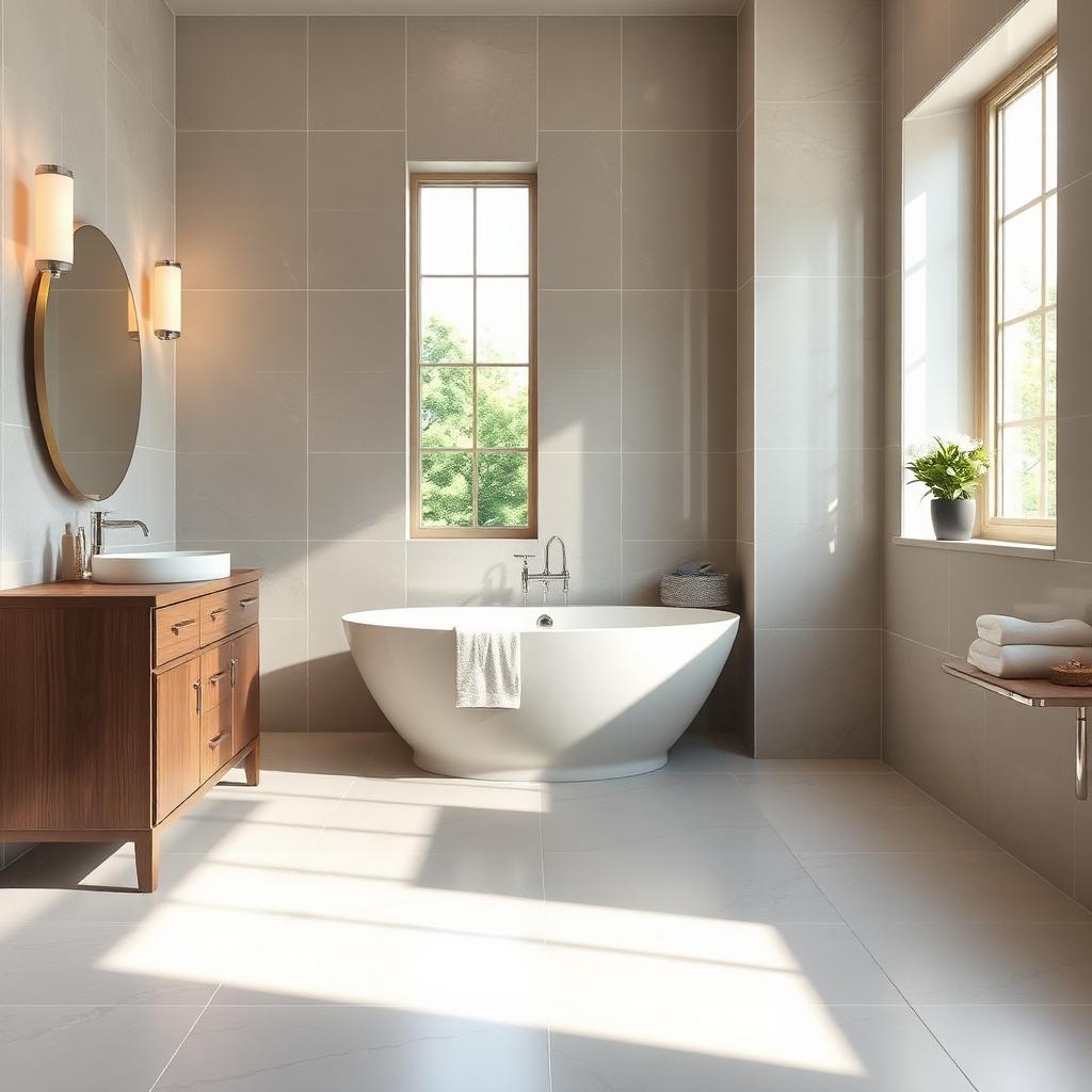 Large format porcelain tile bathroom floor