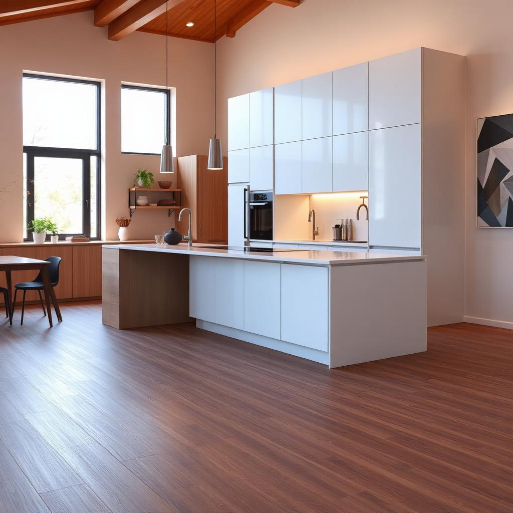 Luxury vinyl plank flooring in a modern kitchen